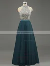 A-line High Neck Tulle Floor-length Beading Prom Dresses #Milly020101636