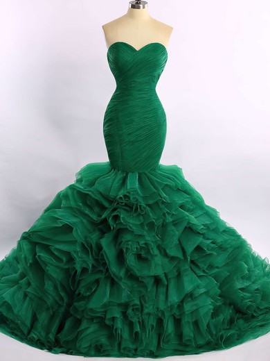 Trumpet/Mermaid Sweetheart Organza Court Train Cascading Ruffles Prom Dresses #Milly020101683