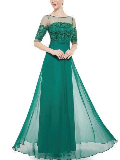 A-line Scoop Neck Chiffon Floor-length Appliques Lace Prom Dresses #Milly020101696