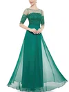 A-line Illusion Chiffon Floor-length Appliques Lace Prom Dresses #Milly020101696