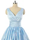 V-neck Light Sky Blue Satin Lace-up Pleats Short/Mini Prom Dresses #Milly020101795