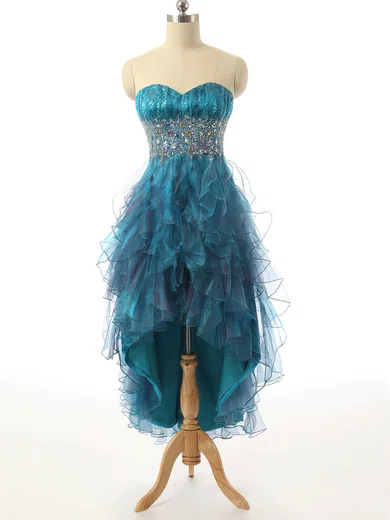 Ball Gown Strapless Tulle Ruffle Tiered Prom Dresses With Beading #Milly020101800