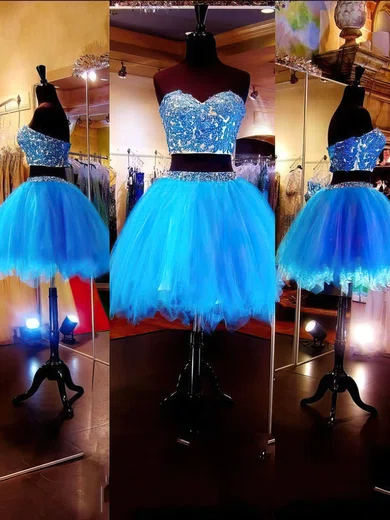 Ball Gown Strapless Tulle Two Piece Prom Dresses With Appliques #Milly020101803