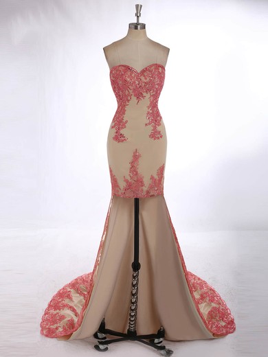 Trumpet/Mermaid Sweetheart Tulle Asymmetrical Appliques Lace Prom Dresses #Milly020101814