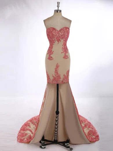 Sheath/Column Strapless Asymmetrical Tulle Prom Dresses With Appliques #Milly020101814