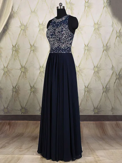 A-line Illusion Chiffon Cut Out Prom Dresses With Beading #Milly020101818