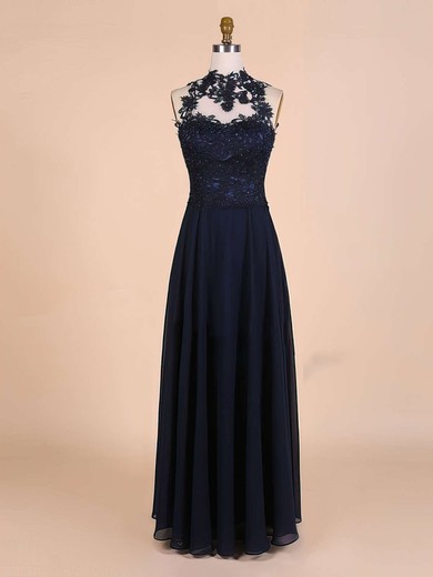 A-line High Neck Chiffon Floor-length Beading Prom Dresses #Milly020101828