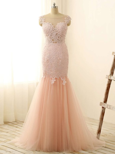 Trumpet/Mermaid Illusion Tulle Floor-length Appliques Lace Prom Dresses #Milly020101832