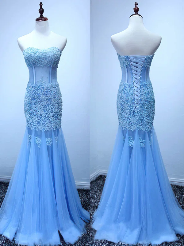 Trumpet/Mermaid Sweetheart Tulle Sweep Train Beading Prom Dresses #Milly020101834
