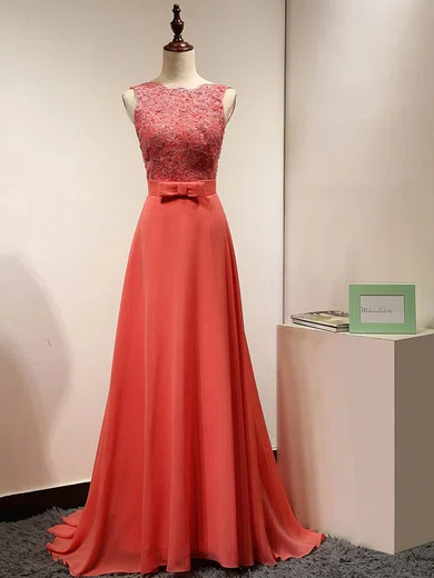 A-line Illusion Backless Chiffon Prom Dresses With Appliques #Milly020101837
