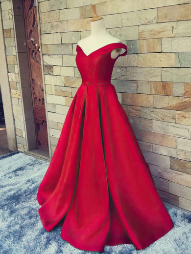 Ball Gown Off-the-shoulder Satin Floor-length Sashes / Ribbons Prom Dresses #Milly020101855