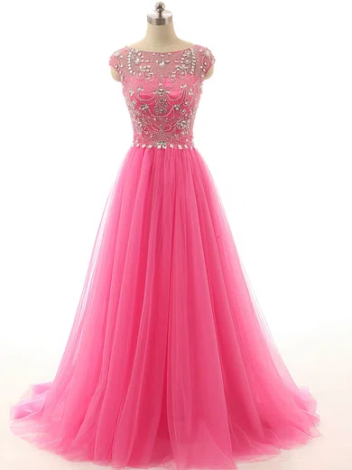 Ball Gown Illusion Tulle Modest Prom Dresses With Beading #Milly020101856