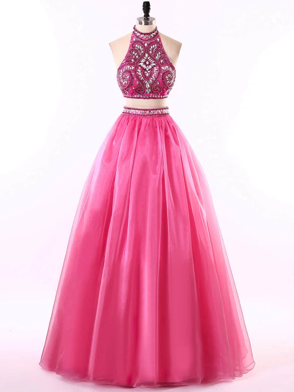 Ball Gown Halter Organza Floor-length Beading Prom Dresses #Milly020101860