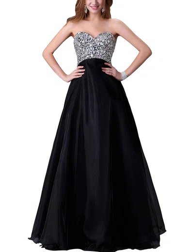 A-line Sweetheart Organza Floor-length Crystal Detailing Prom Dresses #Milly020101862