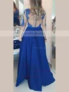 A-line Scoop Neck Chiffon Floor-length Appliques Lace Prom Dresses #Milly020101864