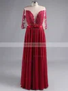 A-line Scoop Neck Chiffon Floor-length Appliques Lace Prom Dresses #Milly020101864