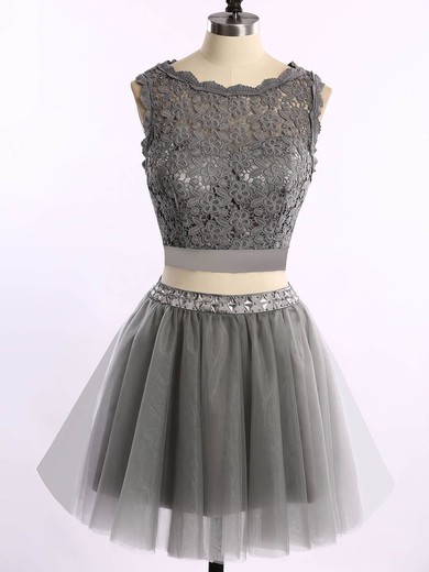 Pretty Short/Mini Scoop Neck Tulle Lace with Beading Two Pieces Short Prom Dresses #Milly020101868