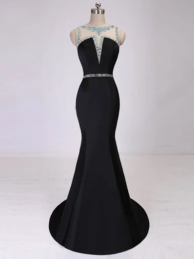 Black Mermaid Illusion Satin Prom Dresses With Beading #Milly020101875