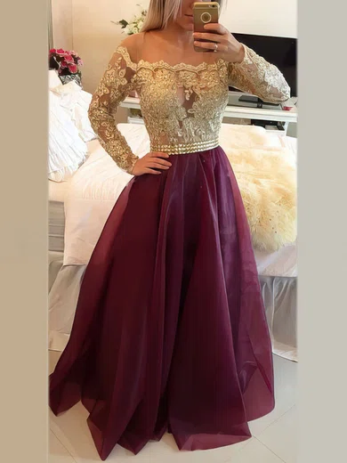 Ball Gown Illusion Organza Floor-length Beading Prom Dresses #Milly020101877
