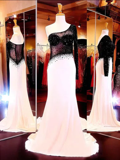 Mermaid Jersey Tulle One Shoulder Prom Dresses With Beading #Milly02023552