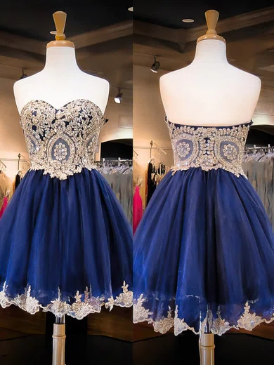 A-line Strapless Tulle Prom Dresses With Appliques #Milly020102037