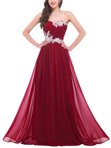 A-line Sweetheart Chiffon Floor-length Appliques Lace Prom Dresses #Milly020102043