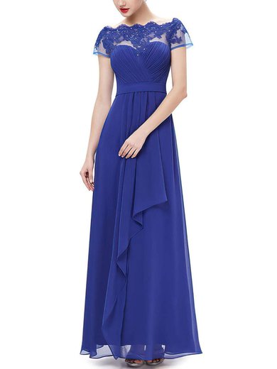A-line Scalloped Neck Chiffon Ankle-length Beading Prom Dresses #Milly020102044