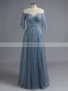 A-line Scoop Neck Tulle Floor-length Beading Prom Dresses #Milly020102046