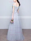 A-line Off-the-shoulder Tulle Floor-length Appliques Lace Prom Dresses #Milly020102047