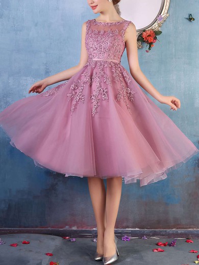 New Style Scoop Neck Tulle Appliques Lace Knee-length Short Prom Dresses #Milly020102050