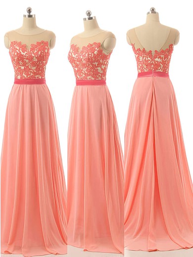 Scoop Neck Chiffon Sweep Train Appliques Lace Modest Bridesmaid Dresses #Milly01012728