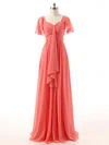 A-line Sweetheart Watermelon Chiffon Ruffles Short Sleeve Bridesmaid Dresses #Milly01012732