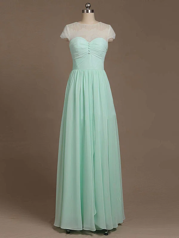 Beautiful Scoop Neck Chiffon with Lace Floor-length Short Sleeve Bridesmaid Dresses #Milly01012733
