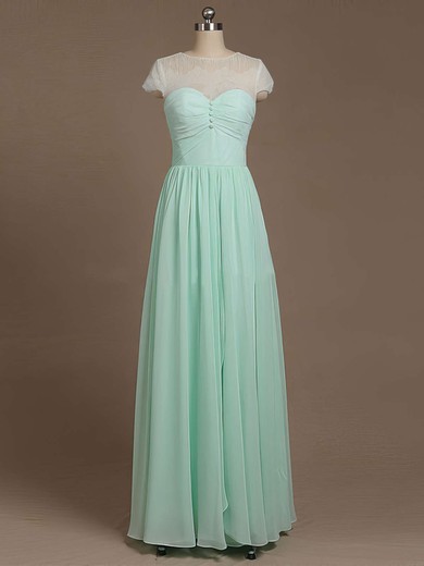 Beautiful Scoop Neck Chiffon with Lace Floor-length Short Sleeve Bridesmaid Dresses #Milly01012733
