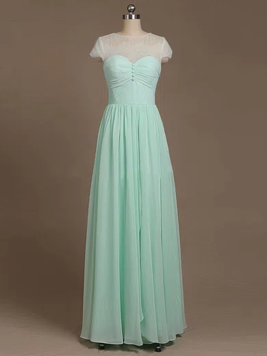 Beautiful Scoop Neck Chiffon with Lace Floor-length Short Sleeve Bridesmaid Dresses #Milly01012733