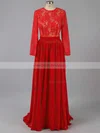 A-line Scoop Neck Chiffon Sweep Train Appliques Lace Prom Dresses #Milly020102082