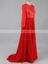 A-line Scoop Neck Chiffon Sweep Train Appliques Lace Prom Dresses #Milly020102082