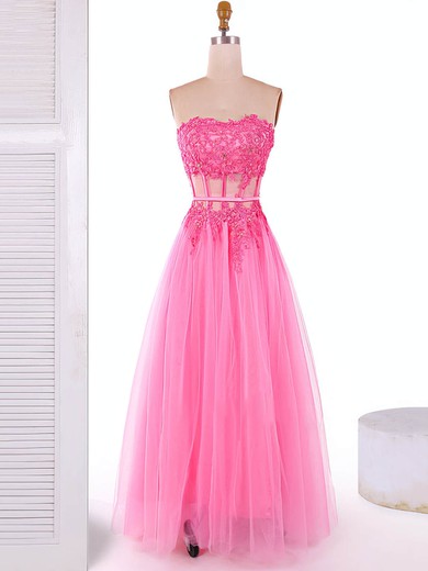 A-line Sweetheart Tulle Floor-length Appliques Lace Prom Dresses #Milly020102088
