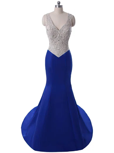 Satin Trumpet Mermaid Royal Blue Beading Prom Dress Satin Trumpet Mermaid Royal Blue Beading Prom Dress