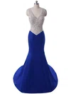 Trumpet/Mermaid V-neck Satin Beading Discount Royal Blue Prom Dress #Milly020102106