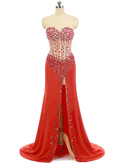 Sheath/Column Strapless Chiffon Corset Prom Dresses With Beading #Milly020102109