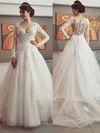 Ball Gown V-neck Tulle Sweep Train Wedding Dresses With Appliques Lace #Milly00022500