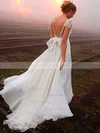 Backless V-neck Chiffon Sweep Train with Beading Sexy Wedding Dress #Milly00022505