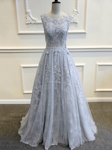 Ball Gown Illusion Tulle Sweep Train Wedding Dresses With Appliques Lace #Milly00022507