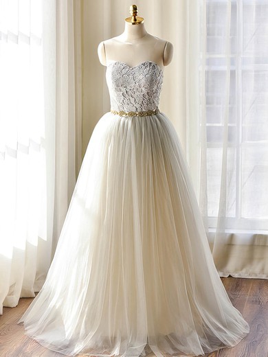 Sweetheart Tulle Floor-length Sashes / Ribbons Affordable Wedding Dresses #Milly00022508