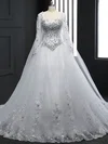 Ball Gown Tulle Chapel Train Appliques Lace Designer Long Sleeve Wedding Dresses #Milly00022512