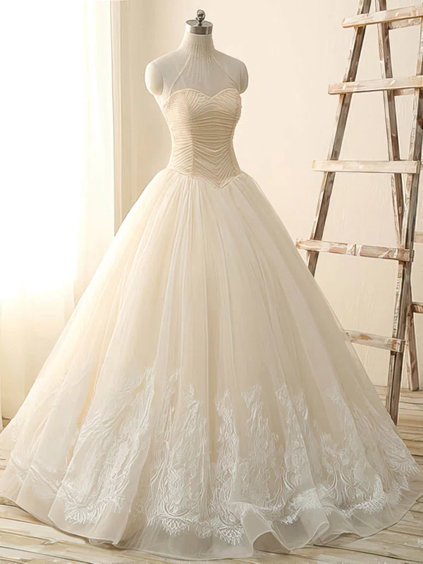 Ball Gown High Neck Tulle with Beading New Arrival Wedding Dress #Milly00022514