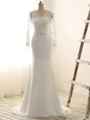 Trumpet/Mermaid V-neck Chiffon Sweep Train Wedding Dresses With Appliques Lace #Milly00022515