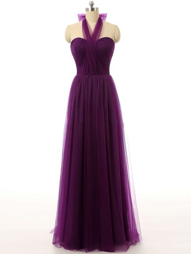 Halter Tulle Floor-length Ruffles Beautiful Purple Bridesmaid Dresses #Milly01012737