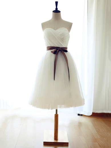 Sweetheart White Tulle Sashes / Ribbons Cute Knee-length Bridesmaid Dress #Milly01012739